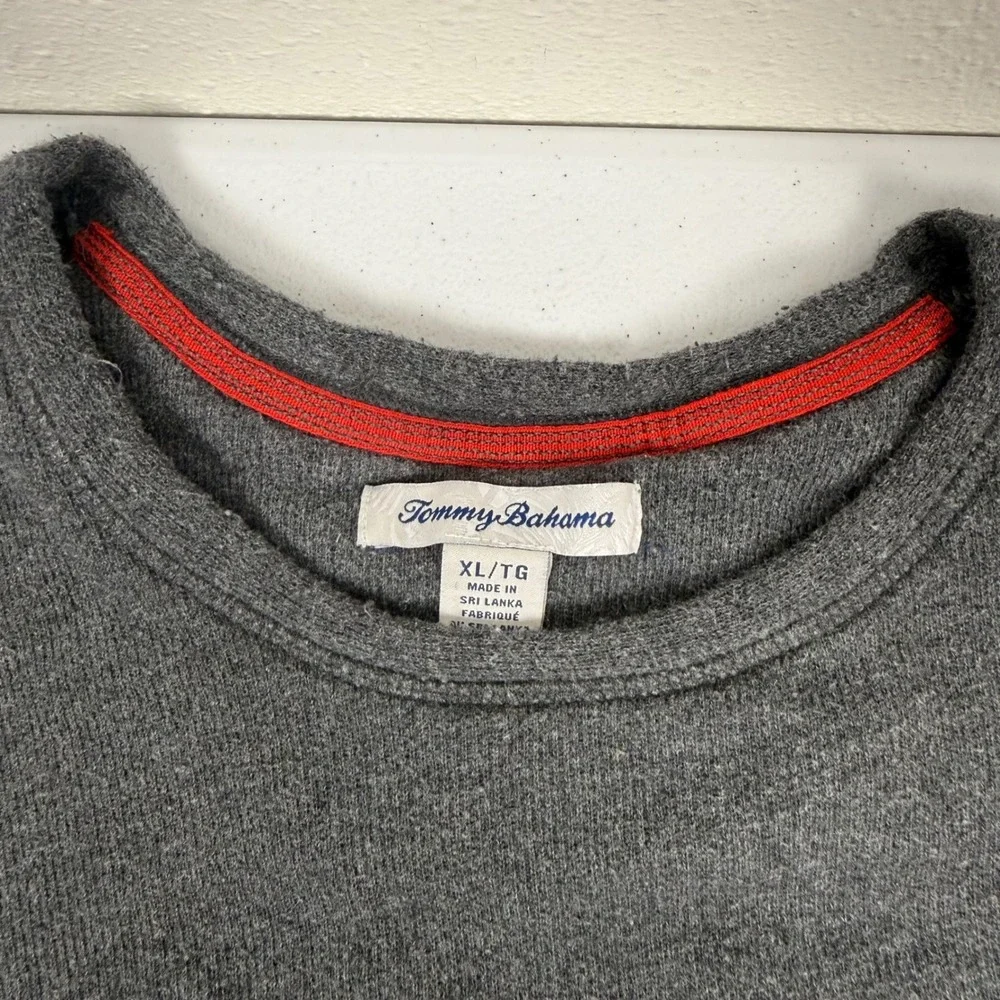 Tommy Bahama Mens XL Gray Textured Knit Long Sleeve Crewneck Sweater Marlin Logo